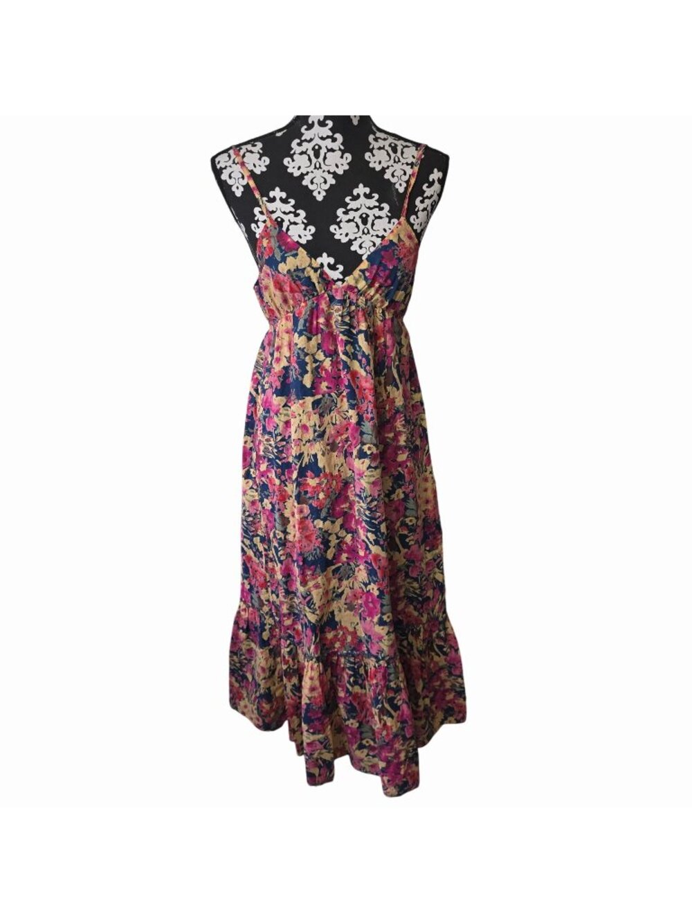 Floral Maxi Dress Sleeveless Medium 100% Cotton Boho Sun Cottage Core